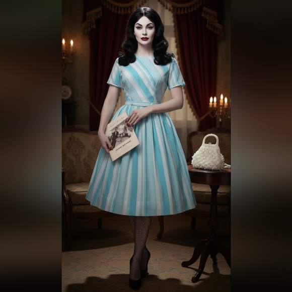 Dresses & Skirts - Vintage 50s 60s Blue White Striped Day Dress M